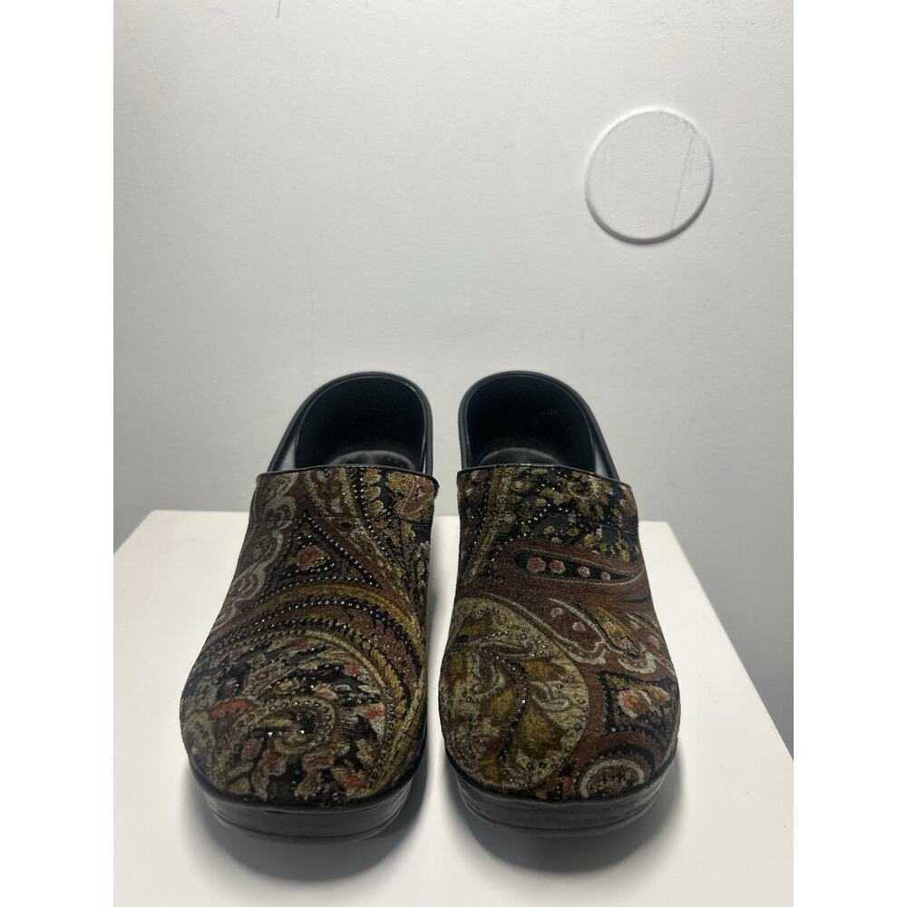 Dansko Paisley Tapestry Brown jewel Clogs size EU 40 US 9 Retro 70s Boho nurse - Picture 3 of 14